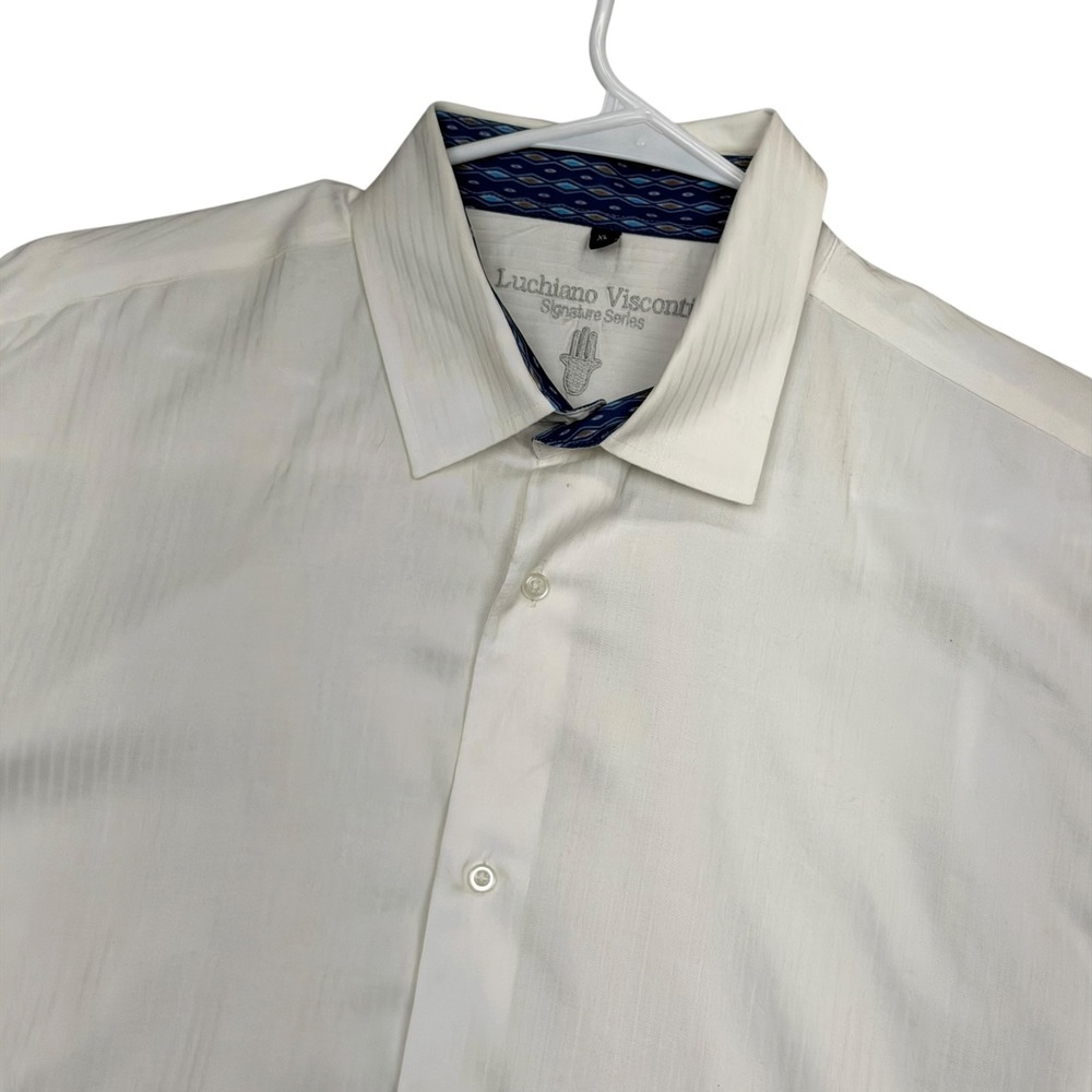 Luchiano Visconti Button Down Mens XL White Signature Series Shadow Stripe